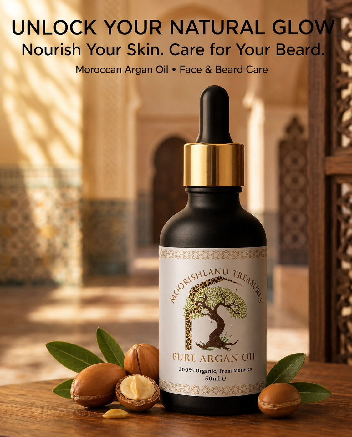 Pure Organic Moroccan Argan Oil (50ml) – 100% Raw & Cold-Pressed